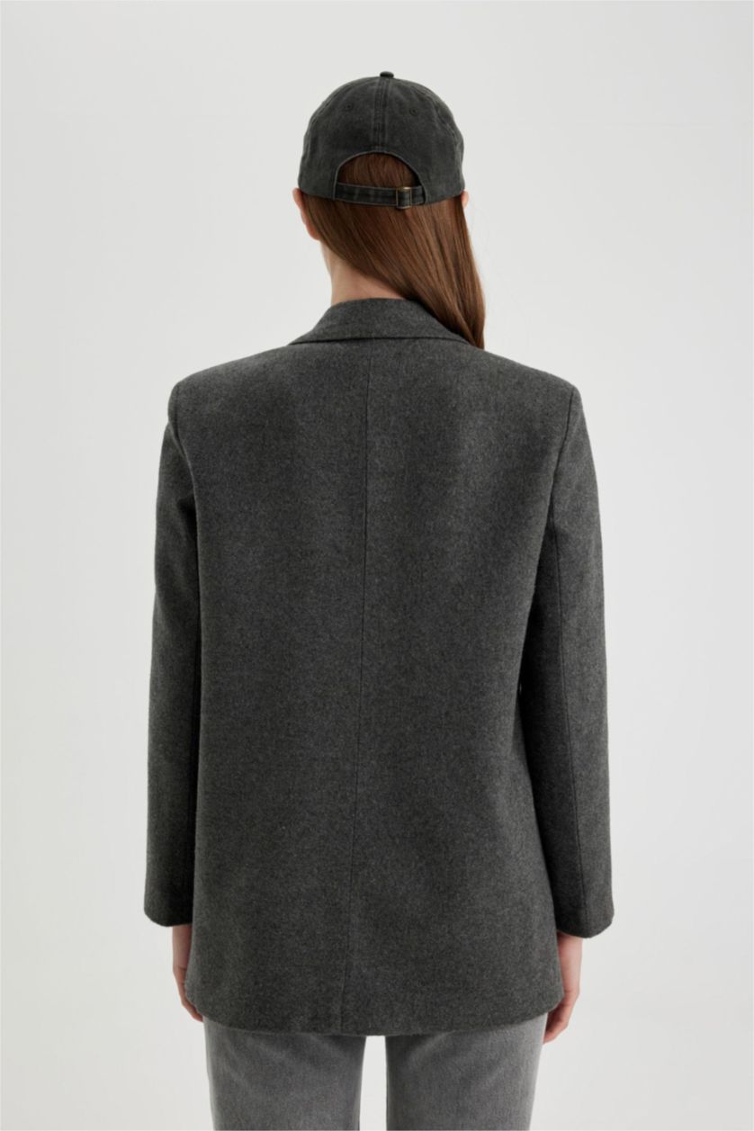 Kadın Antrasit Regular Fıt Flanel Blazer Ceket