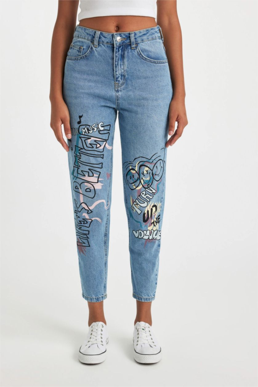 WOMAN Light Blue Mom Fit Denim Trousers