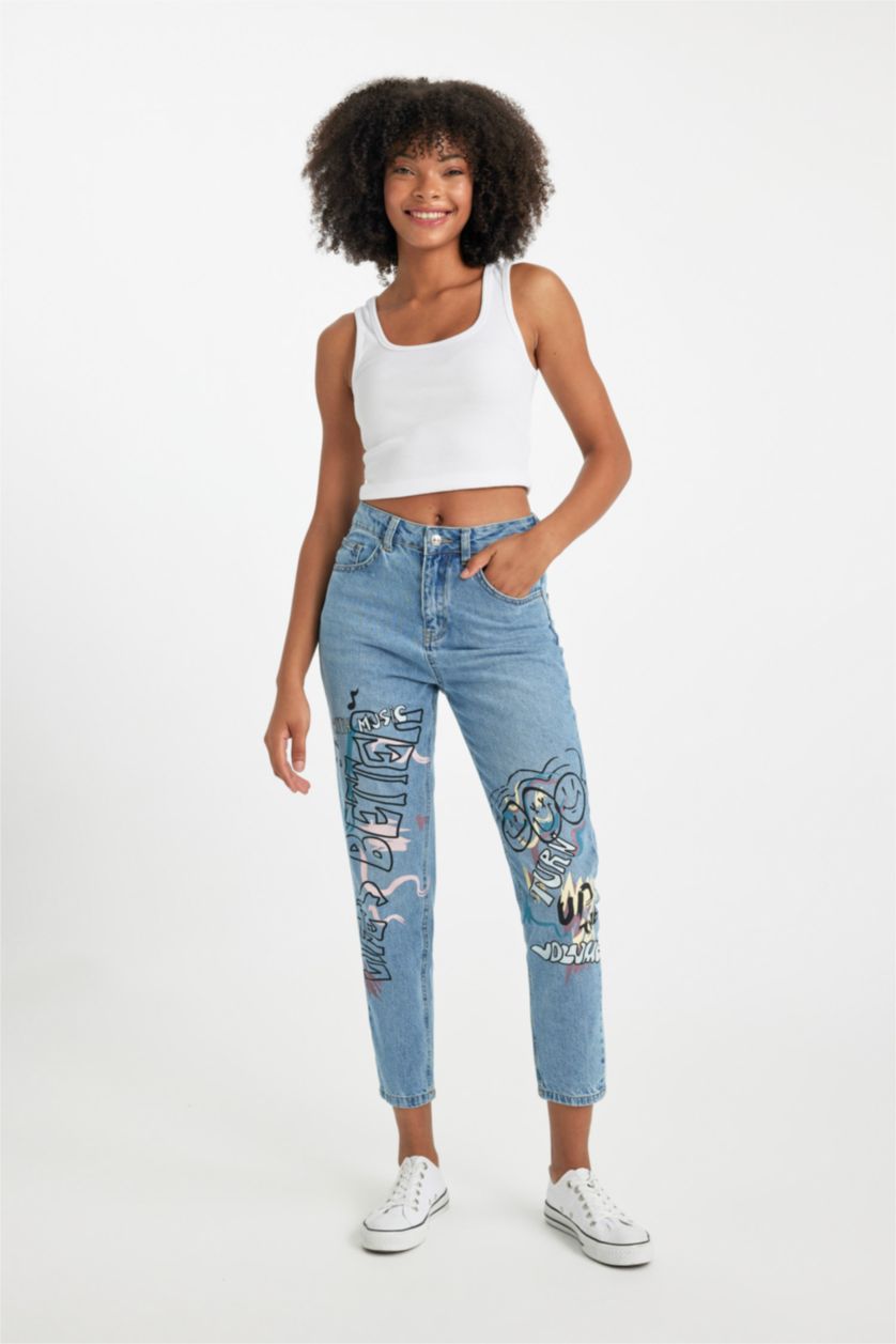 WOMAN Light Blue Mom Fit Denim Trousers