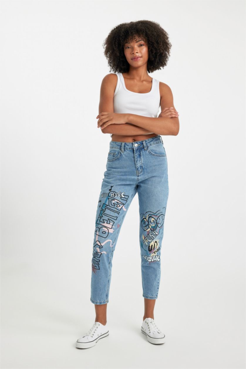 WOMAN Light Blue Mom Fit Denim Trousers
