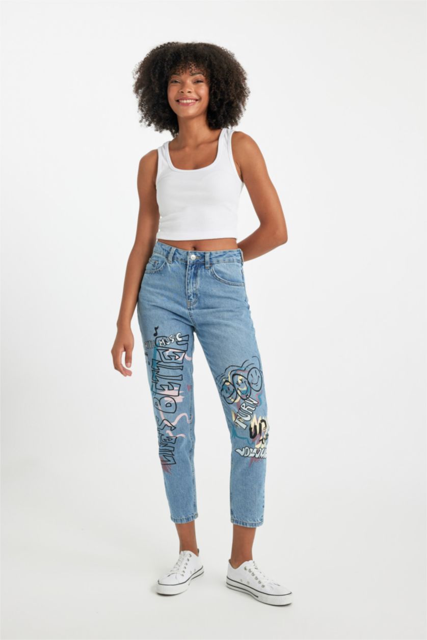 WOMAN Light Blue Mom Fit Denim Trousers