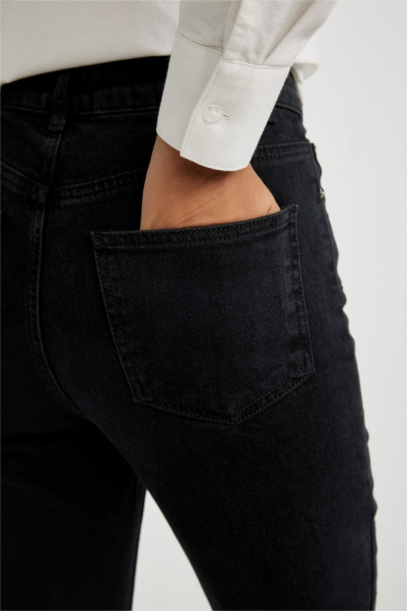 حريمي أسود بنطلون جينز فينتج قصة مستقيمة وخصر عالي