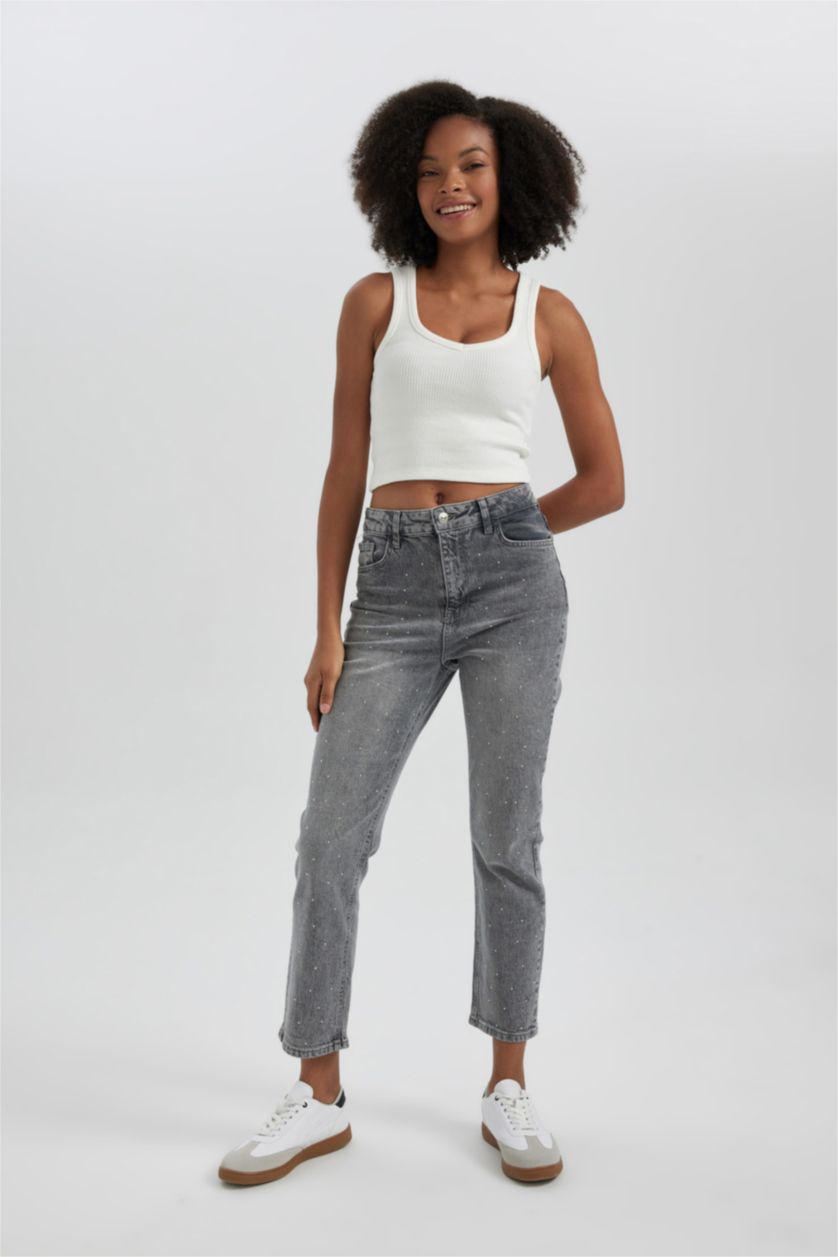 Woman Grey Mary Vintage Straght Fit High Waist Jeans
