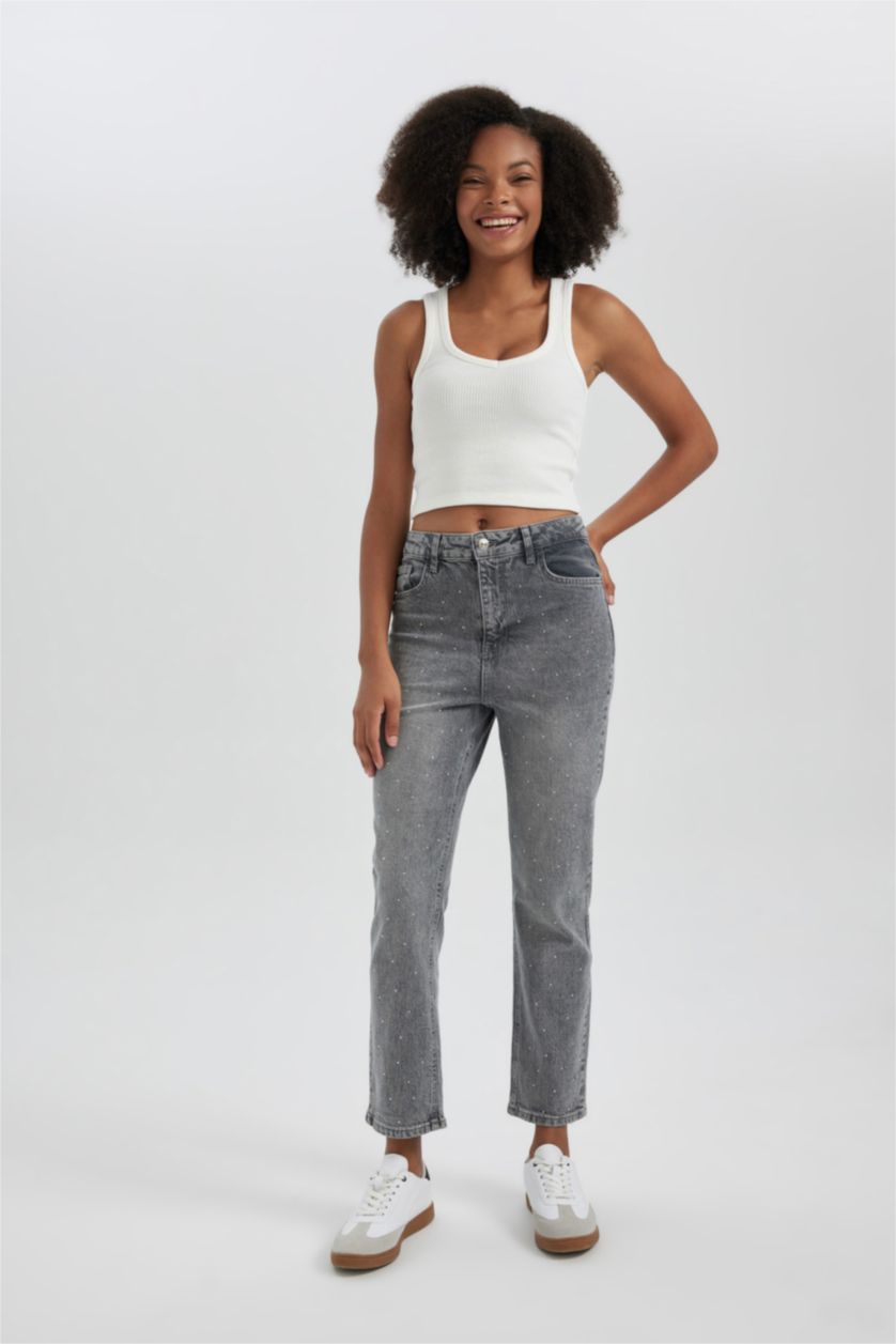 Woman Grey Mary Vintage Straght Fit High Waist Jeans