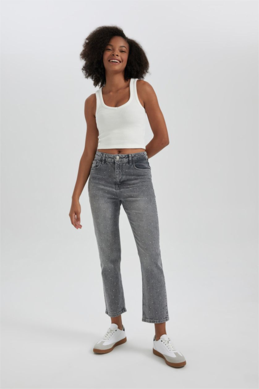 Woman Grey Mary Vintage Straght Fit High Waist Jeans