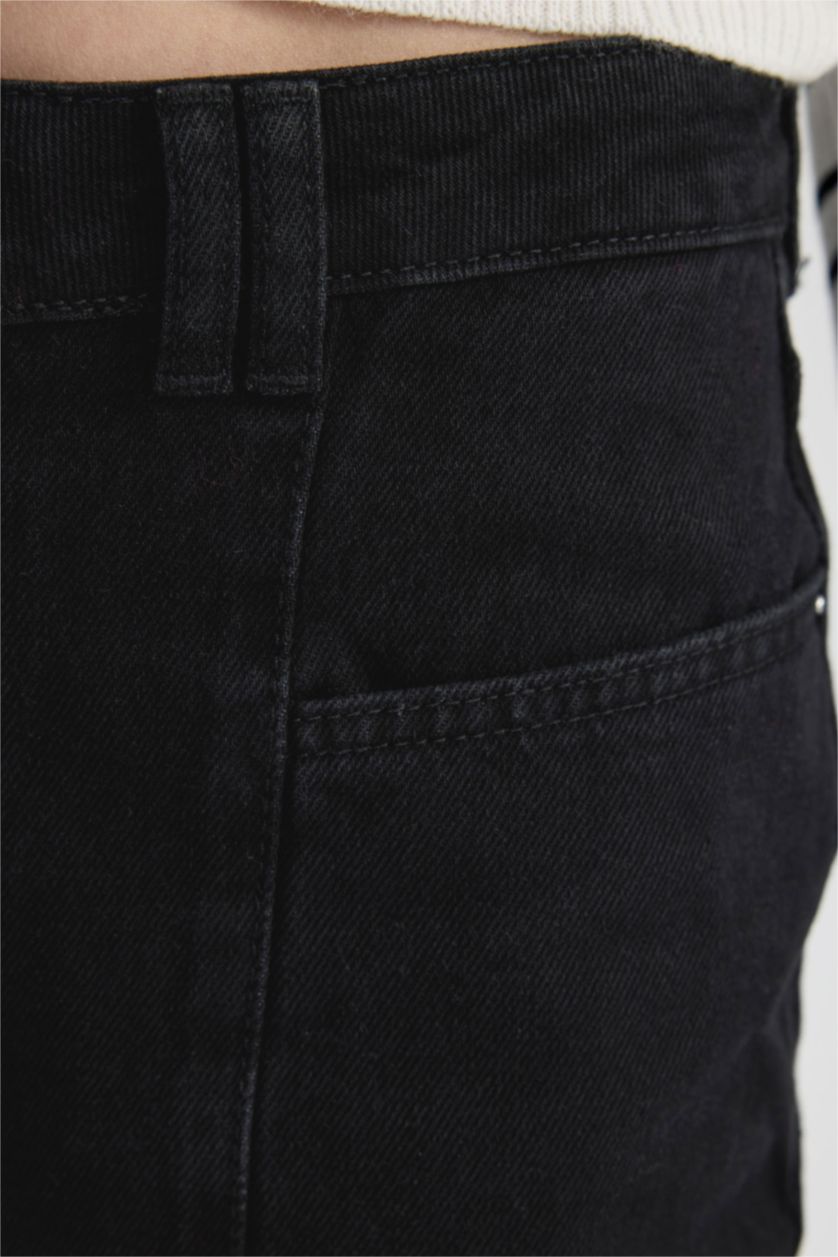 حريمي أسود بنطلون جينز وايد ليج برجل واسع وخصر عالي