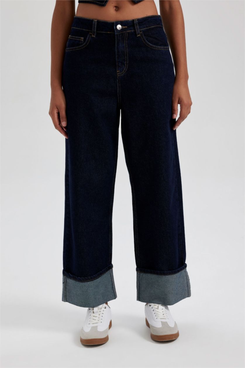 WOMAN Dark Blue Relax Fit High Waist Ankle Length Jeans