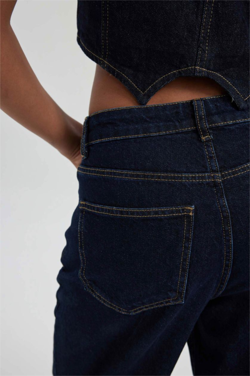WOMAN Dark Blue Relax Fit High Waist Ankle Length Jeans