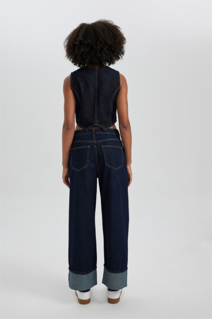 WOMAN Dark Blue Relax Fit High Waist Ankle Length Jeans