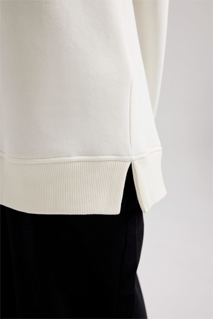 FEMME Écru Sweat-Shirt Coupe Régulière à Capuche Col Rond Épais Imprimé