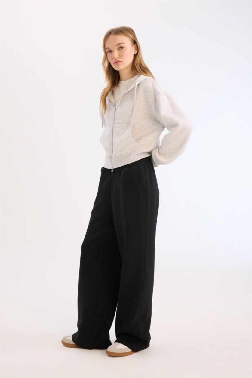 FEMME Noir Tissu Sweat Épais Jambes larges