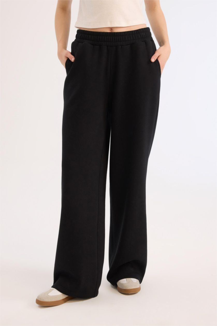 FEMME Noir Tissu Sweat Épais Jambes larges