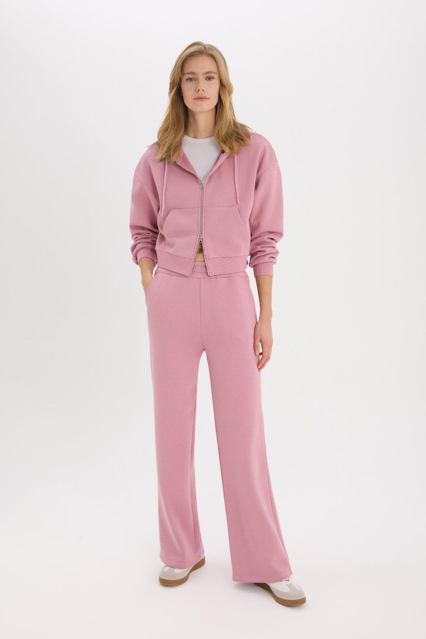 Kadın Gülkurusu Wide Leg Eşofman Altı Beli Lastikli Geniş Bol Paça