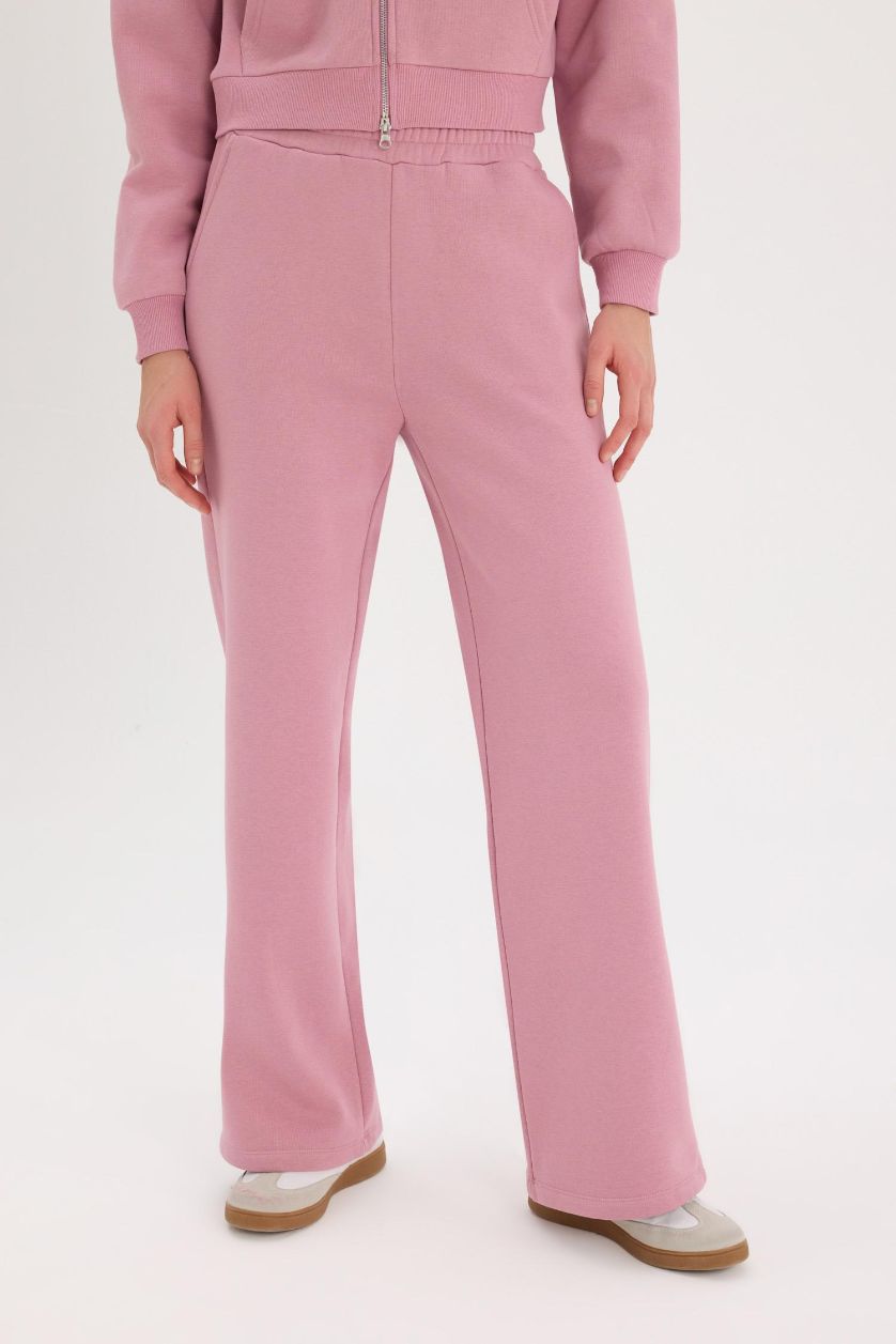 Kadın Gülkurusu Wide Leg Eşofman Altı Beli Lastikli Geniş Bol Paça