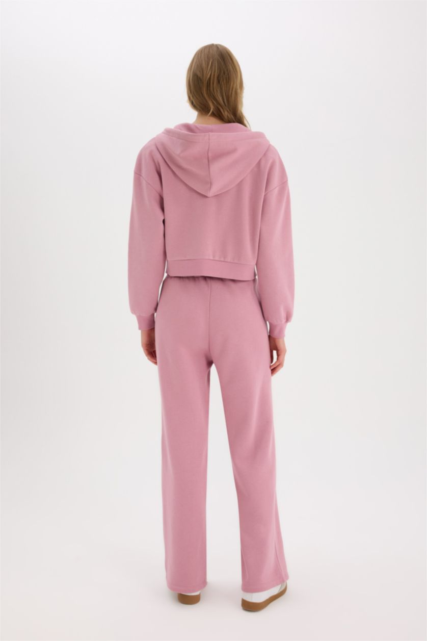 Kadın Gülkurusu Wide Leg Eşofman Altı Beli Lastikli Geniş Bol Paça