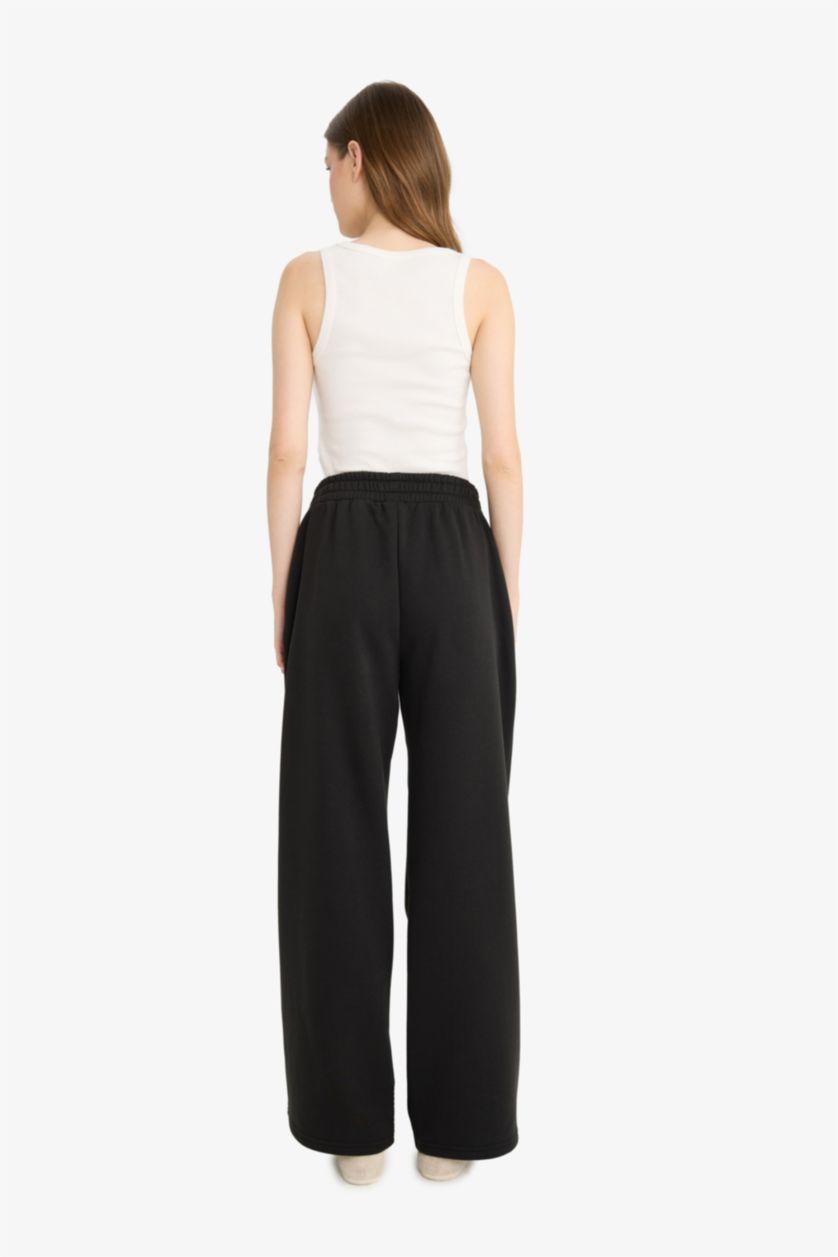 Kadın Siyah Wide Leg Geniş Bol Paça Eşofman Altı