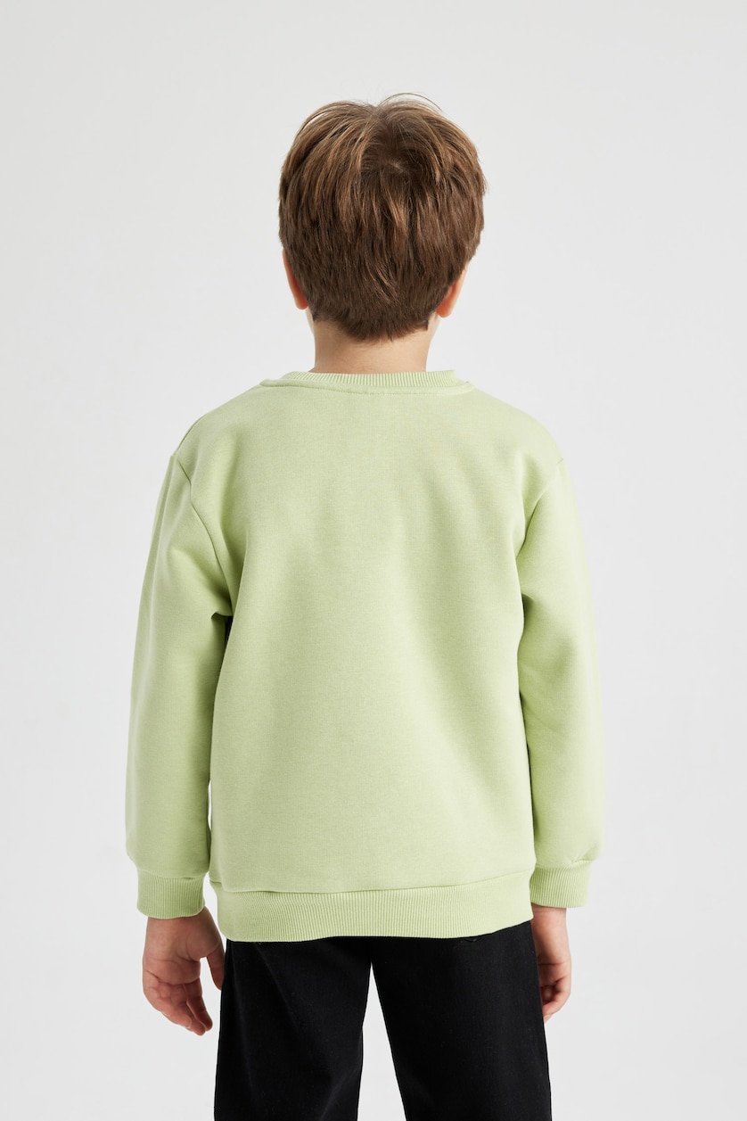 Erkek Çocuk - Genç Erkek Açık Yeşil Baskılı Kalın Sweatshirt Erkek Çocuk