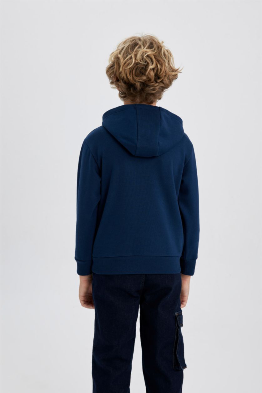 BOYS & TEENS NAVY Boy Printed Hooded Thick Sweatshirt
