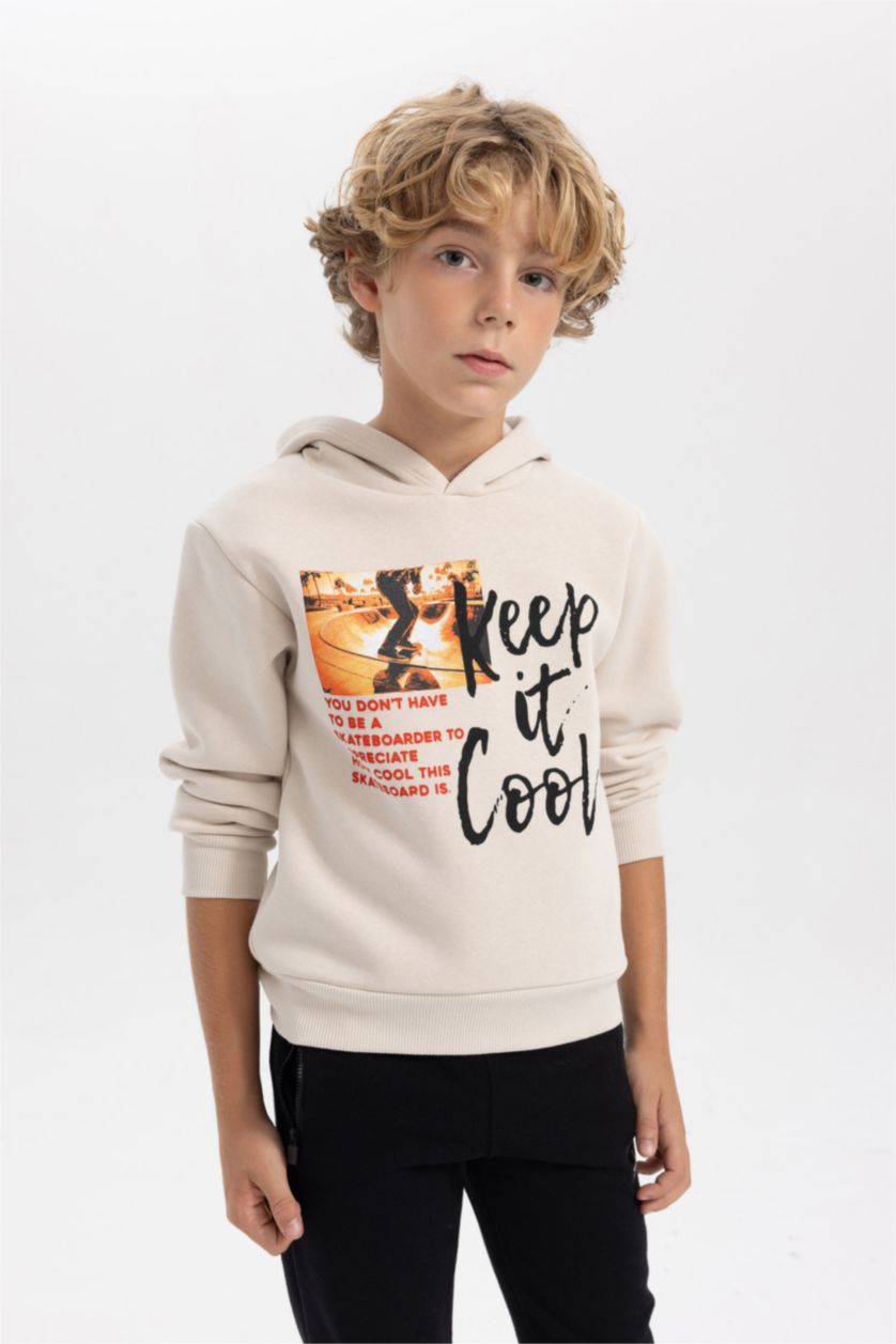 BOYS & TEENS Beige Boy Thick Hooded Sweatshirt
