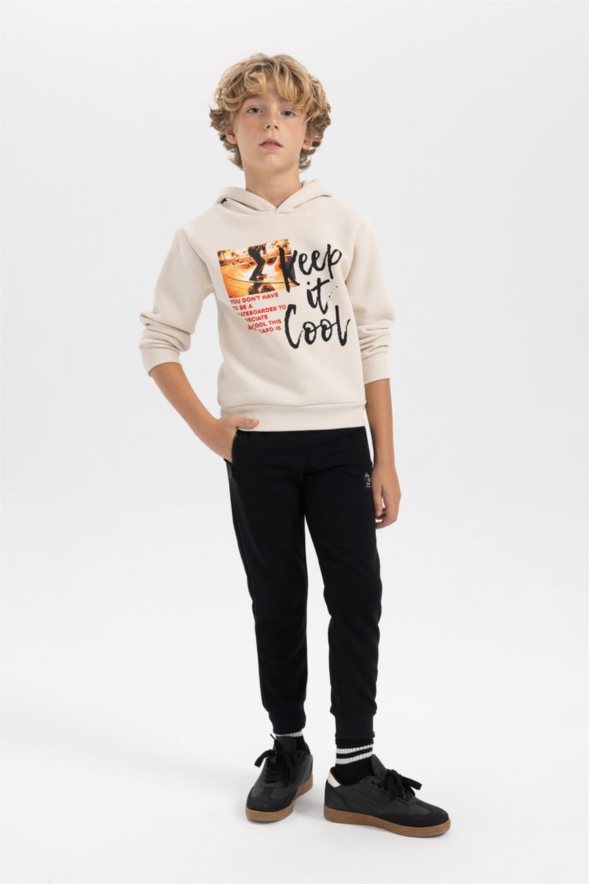 BOYS & TEENS Beige Boy Thick Hooded Sweatshirt