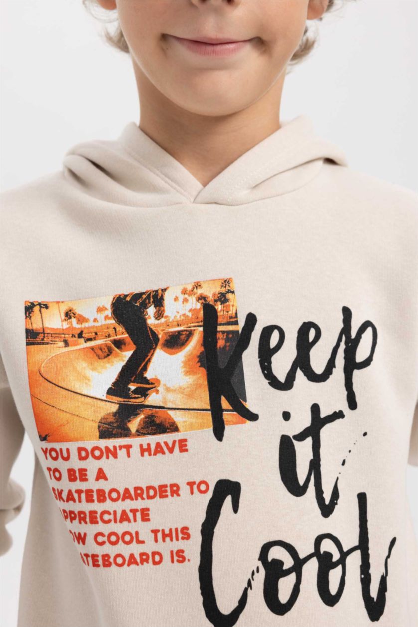 BOYS & TEENS Beige Boy Thick Hooded Sweatshirt