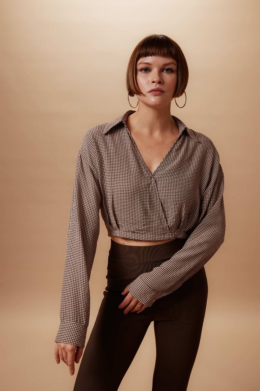 Женщины Коричневый Блузка с длинным рукавом