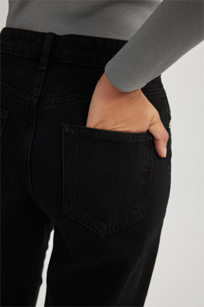 WOMAN Black Wide Leg High Waist Ankle Length Jeans