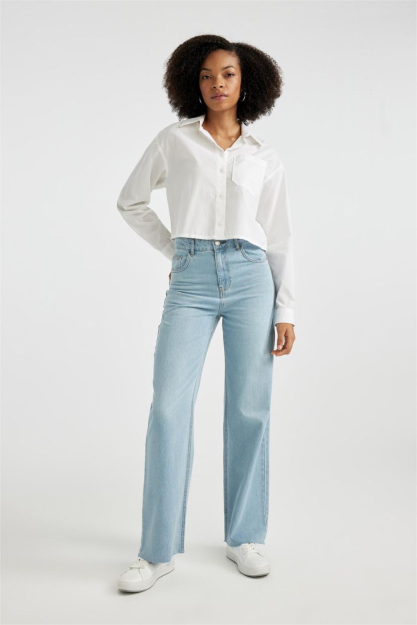 WOMAN Light Indigo Wide Leg High Waist Ankle Length Jeans