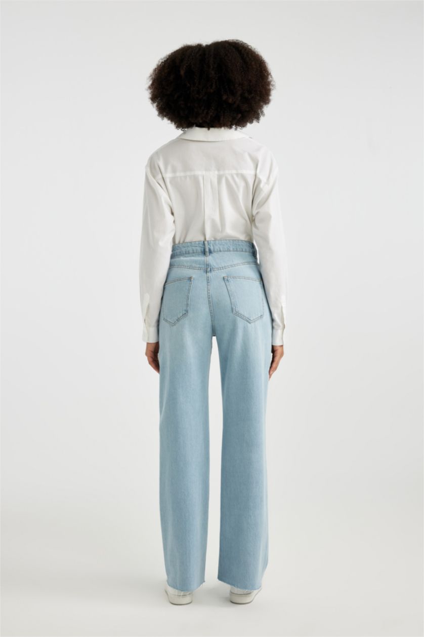 WOMAN Light Indigo Wide Leg High Waist Ankle Length Jeans