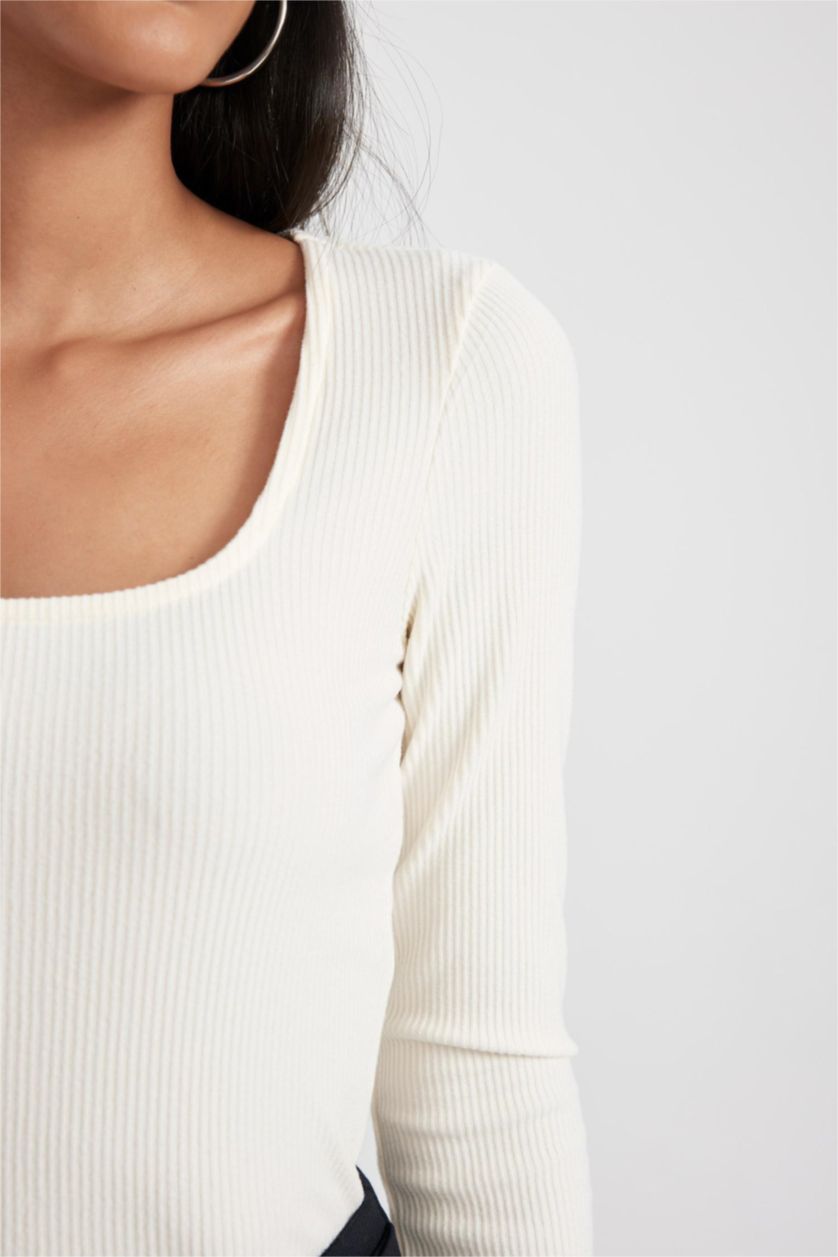 WOMAN Sand Slim Fit Square Collar Camisole Long Sleeve T-Shirt