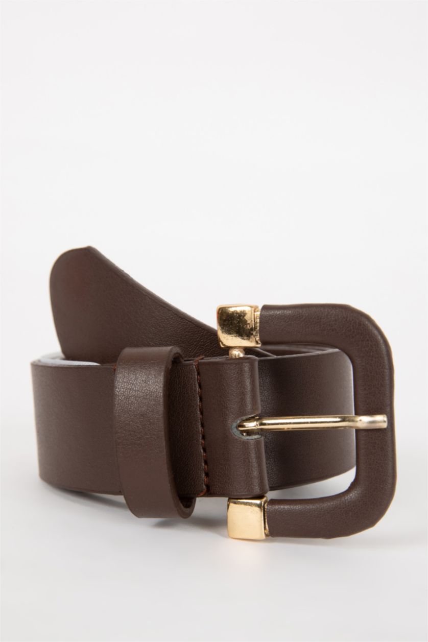 حريمي بني غامق حزام حريمي جلد صناعي بمشبك مستطيل