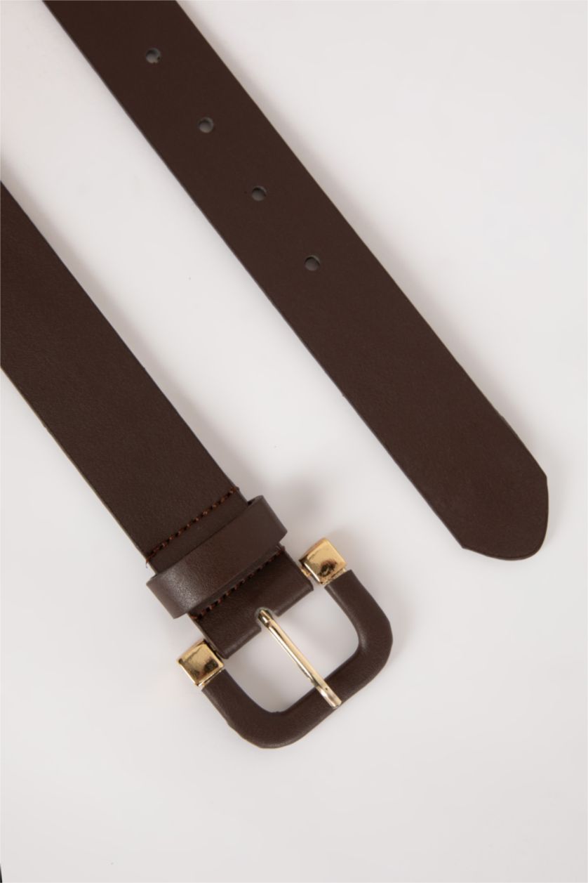 حريمي بني غامق حزام حريمي جلد صناعي بمشبك مستطيل