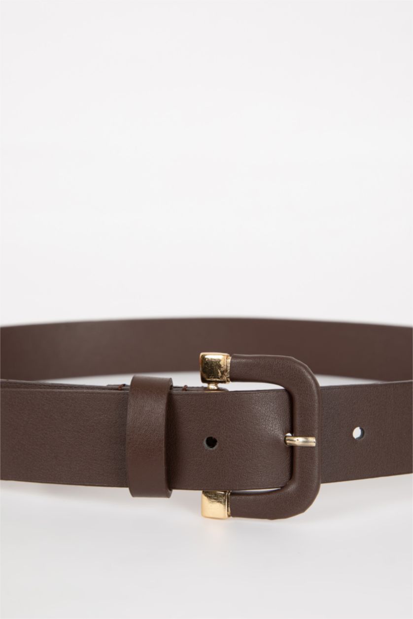 حريمي بني غامق حزام حريمي جلد صناعي بمشبك مستطيل