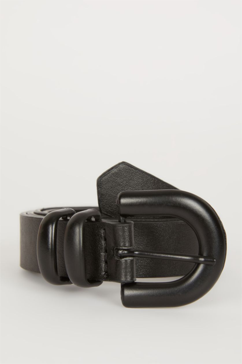 Kadın Siyah Kadın Oval Toka Suni Deri Klasik Kemer