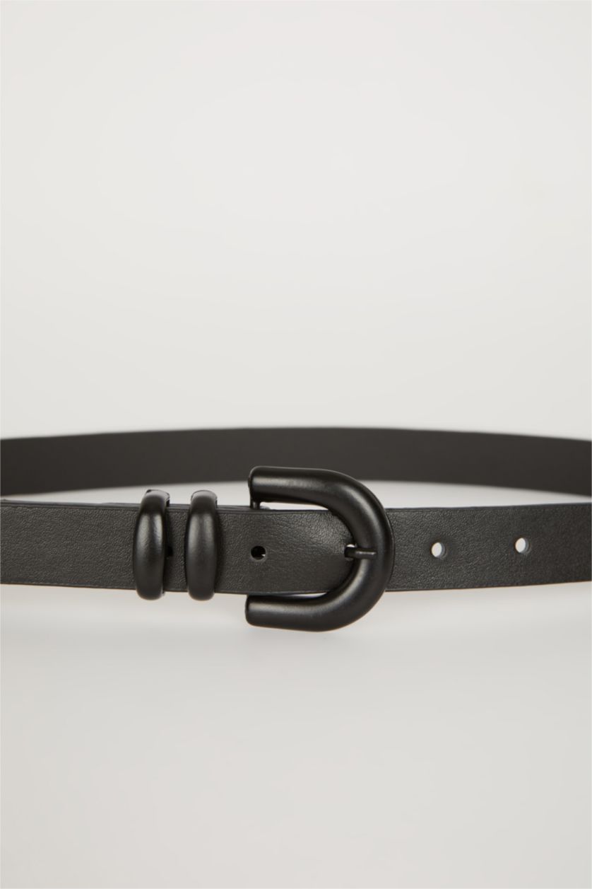 Kadın Siyah Kadın Oval Toka Suni Deri Klasik Kemer