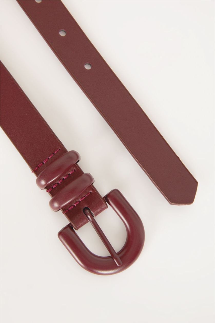 Kadın Bordo Kadın Oval Toka Suni Deri Klasik Kemer