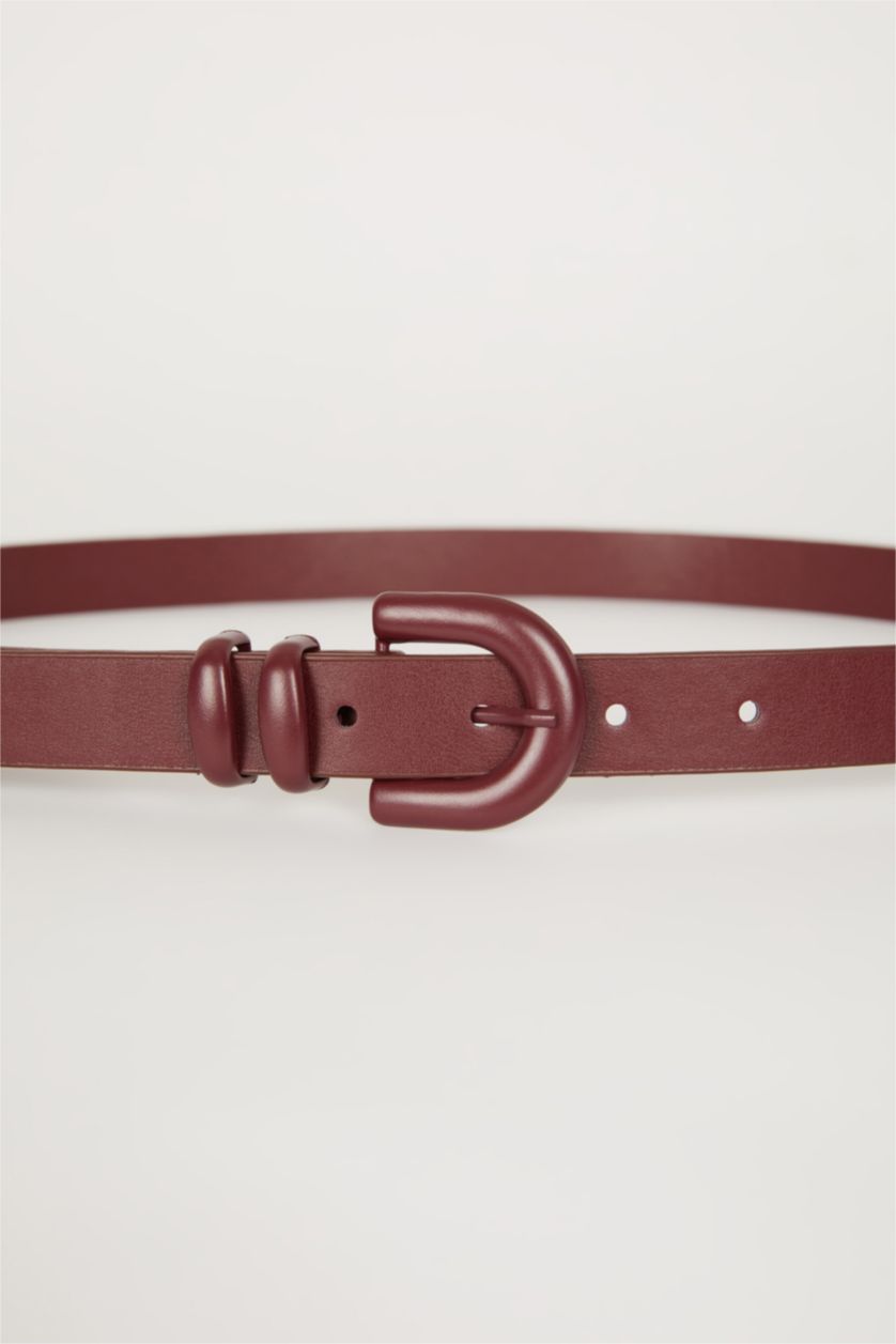 Kadın Bordo Kadın Oval Toka Suni Deri Klasik Kemer