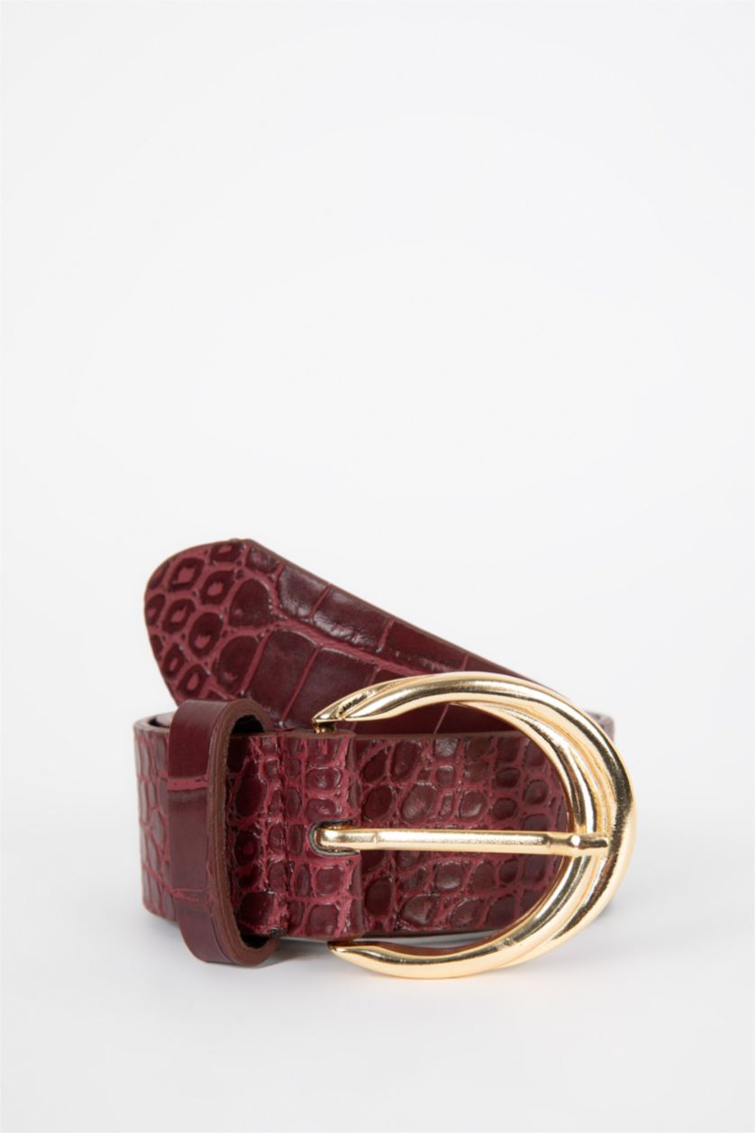 Kadın Bordo Kadın Oval Toka Suni Deri Klasik Kemer