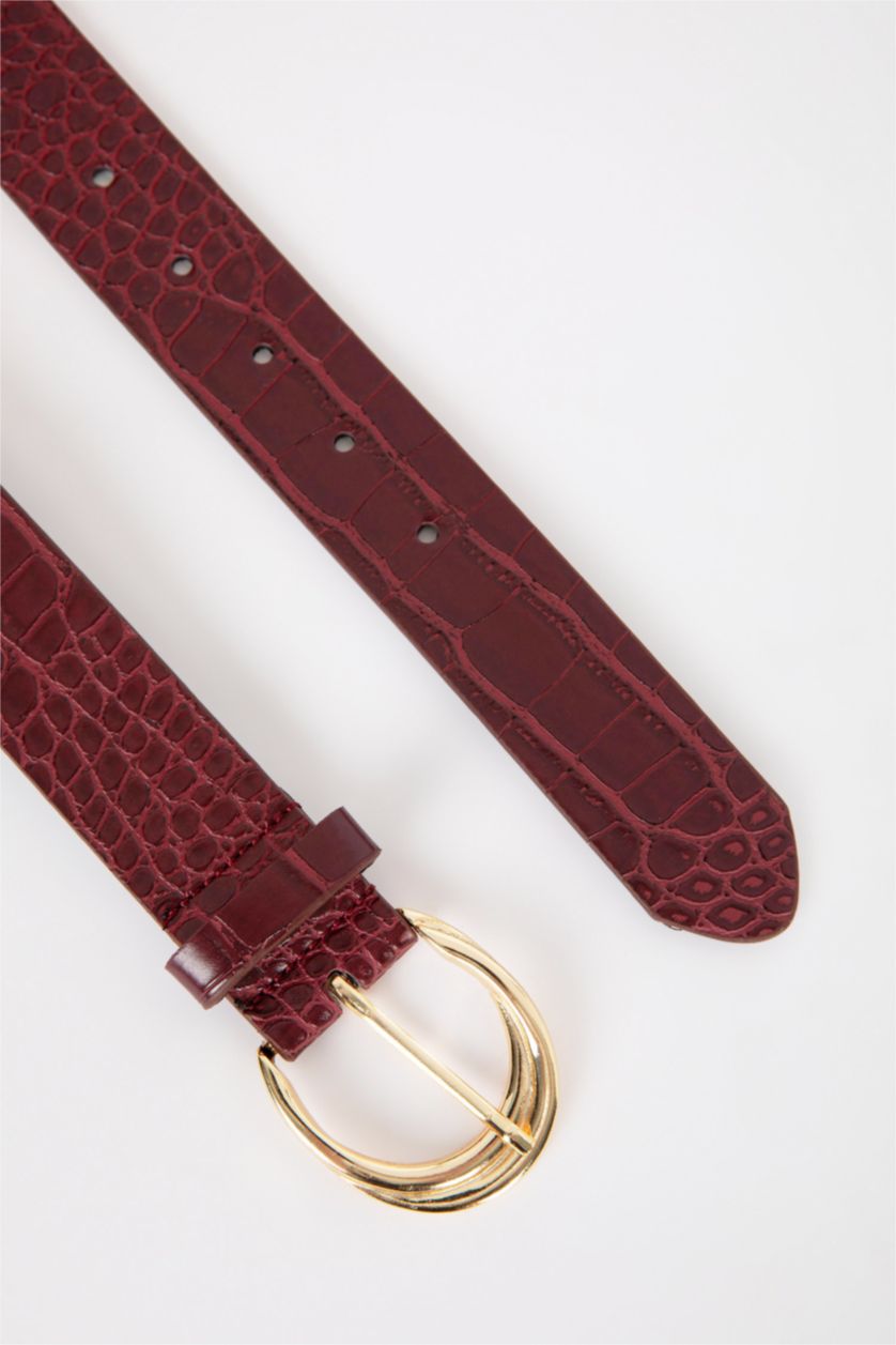 Kadın Bordo Kadın Oval Toka Suni Deri Klasik Kemer