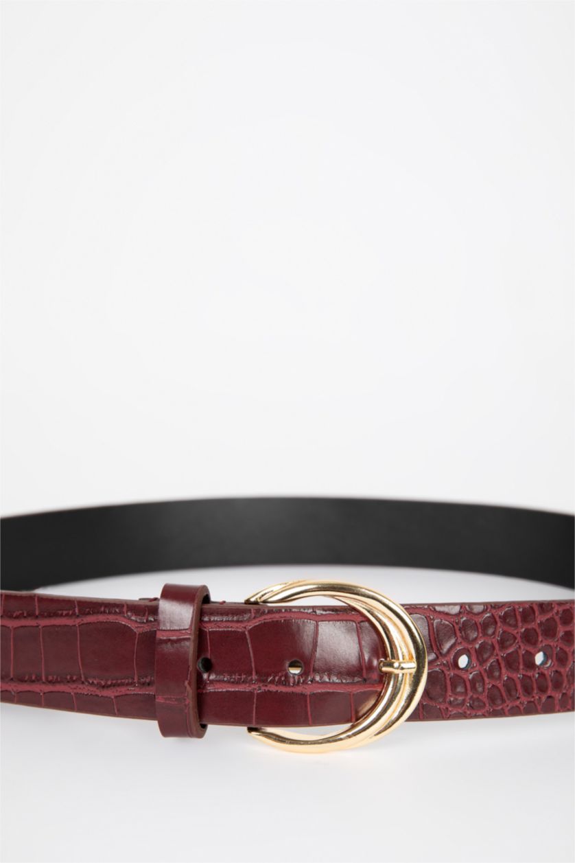 Kadın Bordo Kadın Oval Toka Suni Deri Klasik Kemer