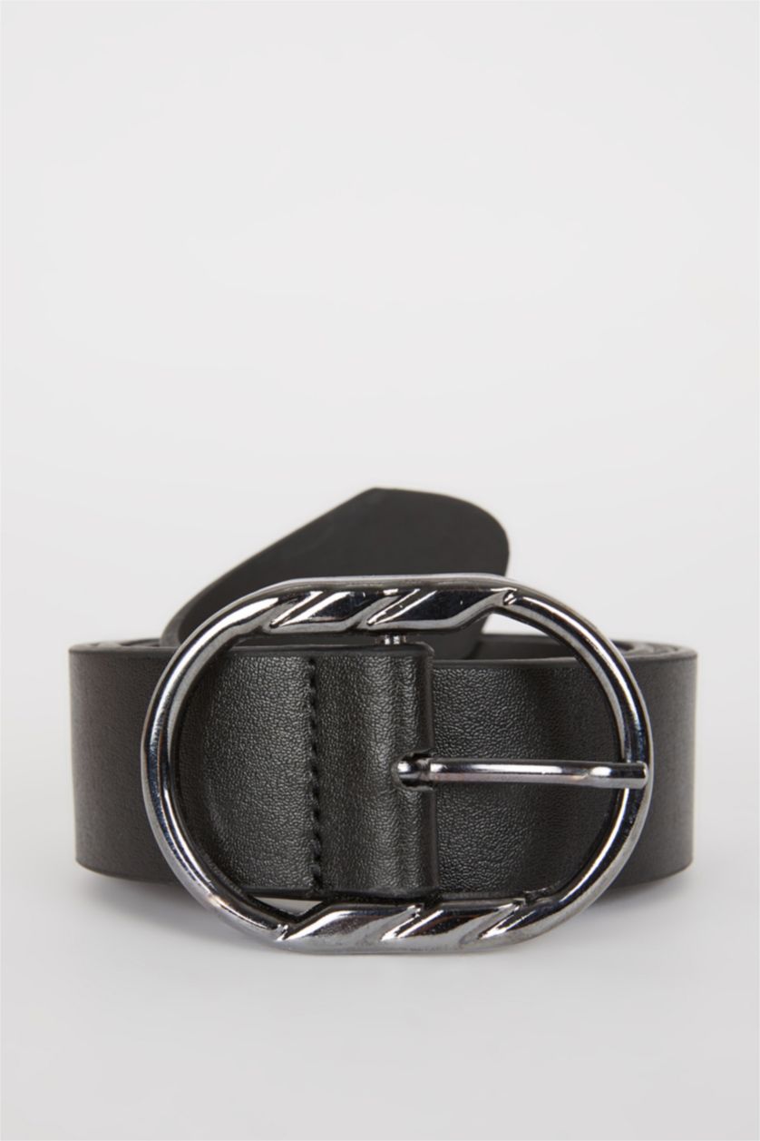 Kadın Siyah Kadın Oval Toka Suni Deri Jean Kemeri