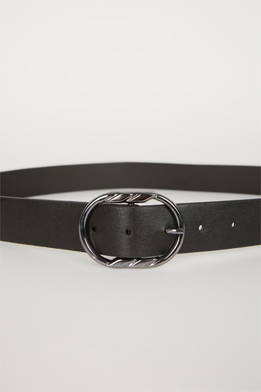 Kadın Siyah Kadın Oval Toka Suni Deri Jean Kemeri