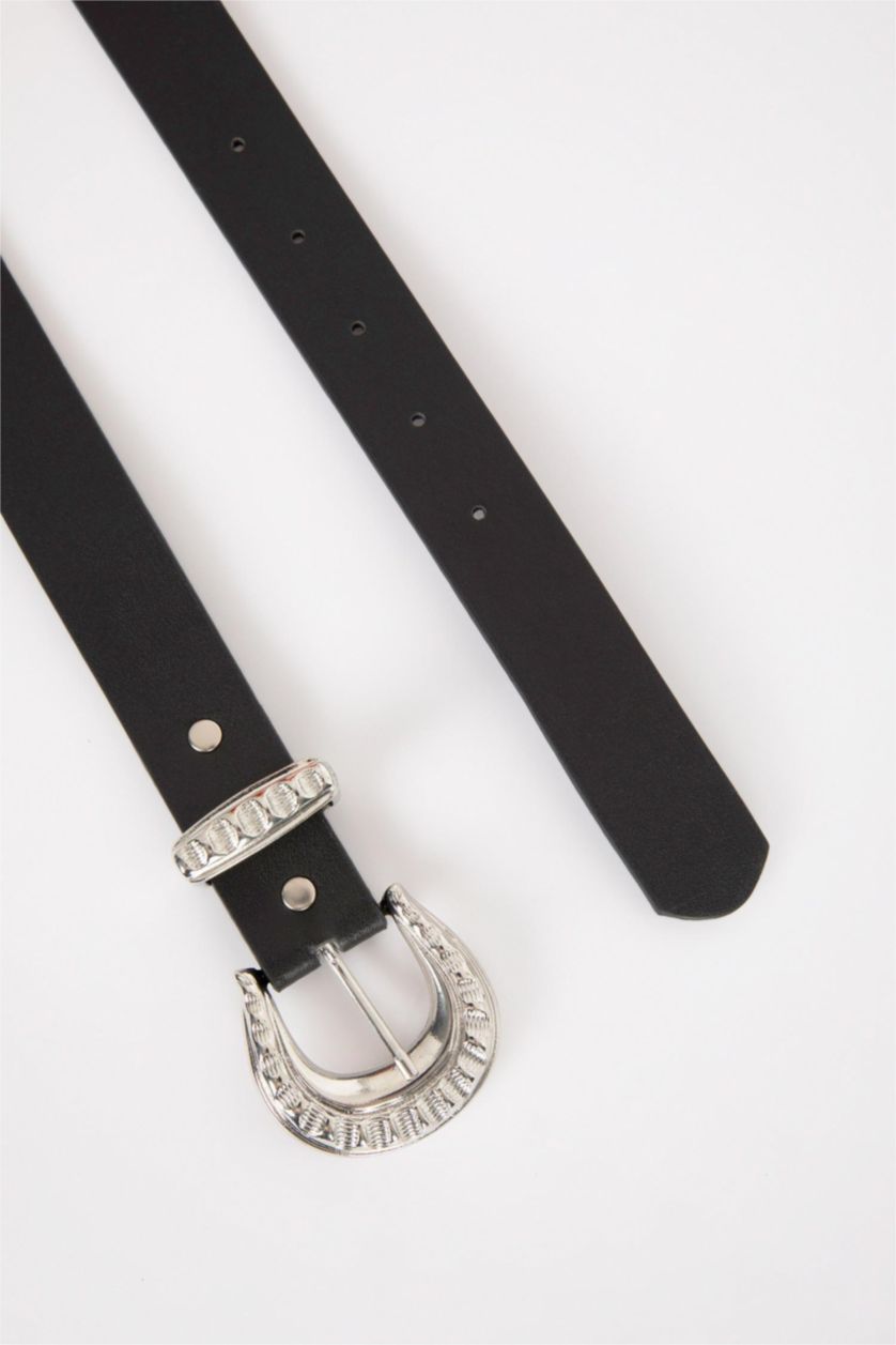 Kadın Siyah Kadın Oval Toka Suni Deri Oval Klasik Kemer