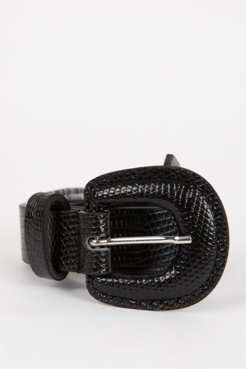 Kadın Siyah Kadın Oval Toka Suni Deri Klasik Kemer