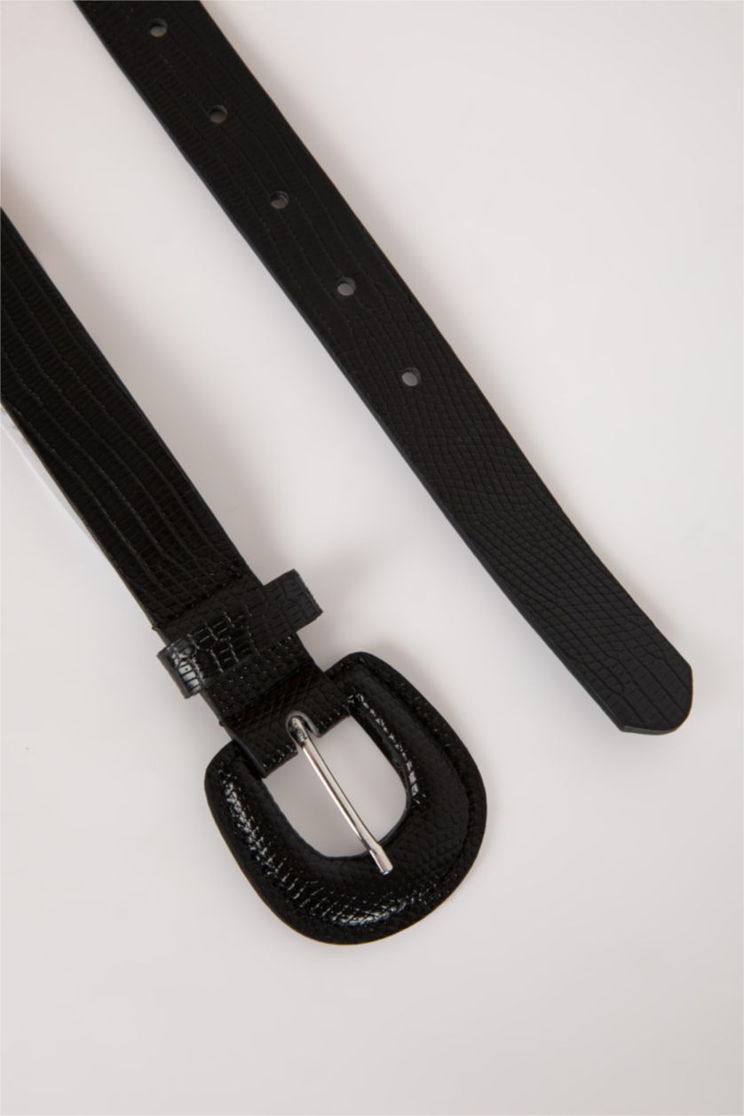 Kadın Siyah Kadın Oval Toka Suni Deri Klasik Kemer