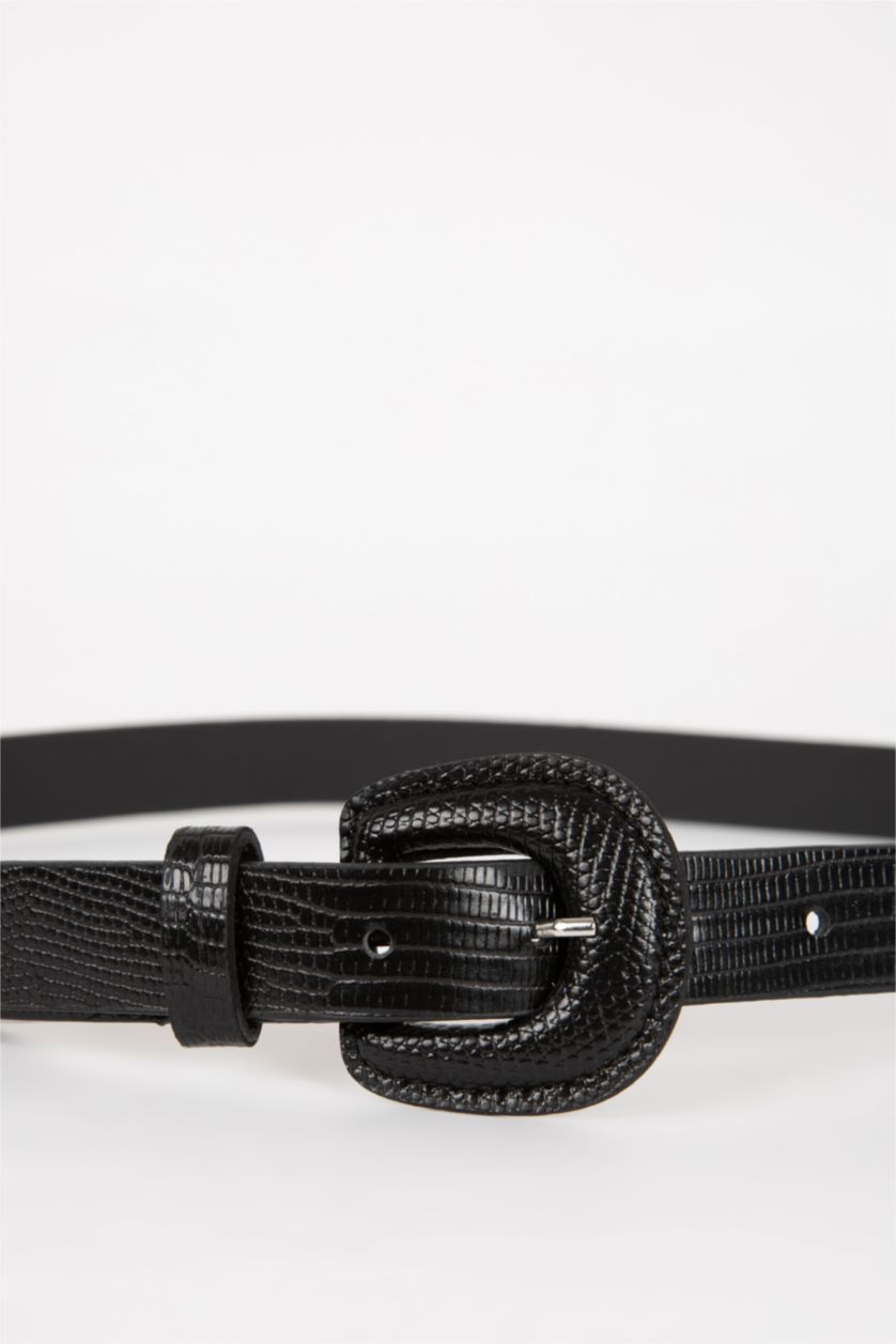 Kadın Siyah Kadın Oval Toka Suni Deri Klasik Kemer