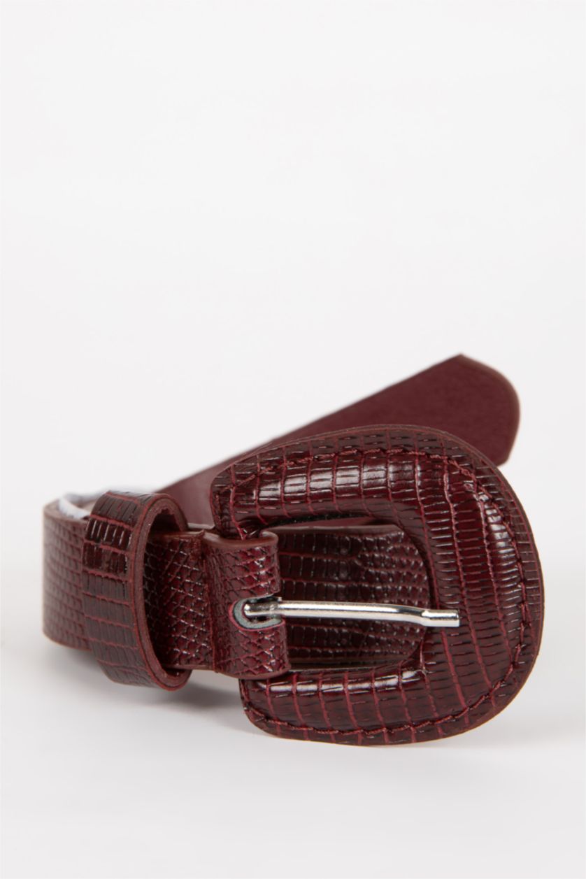 Kadın Bordo Kadın Oval Toka Suni Deri Klasik Kemer