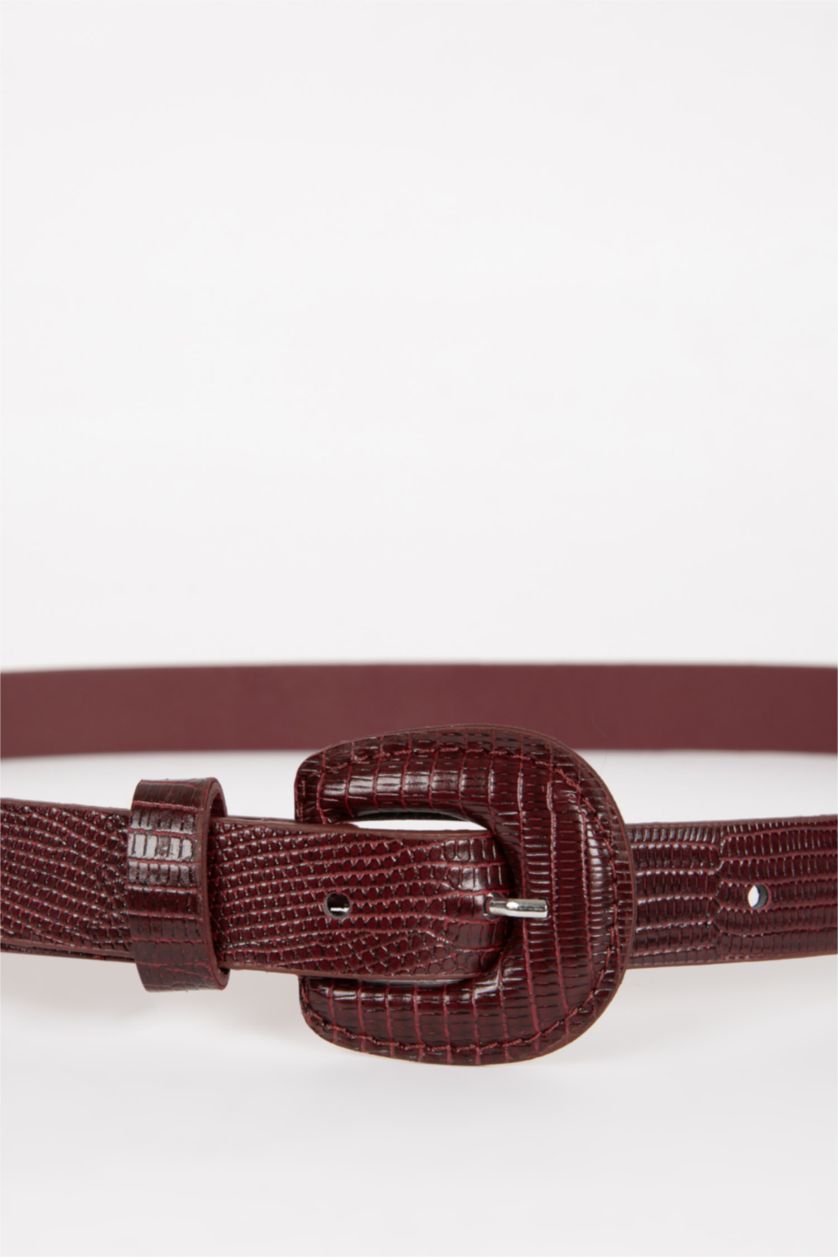 Kadın Bordo Kadın Oval Toka Suni Deri Klasik Kemer