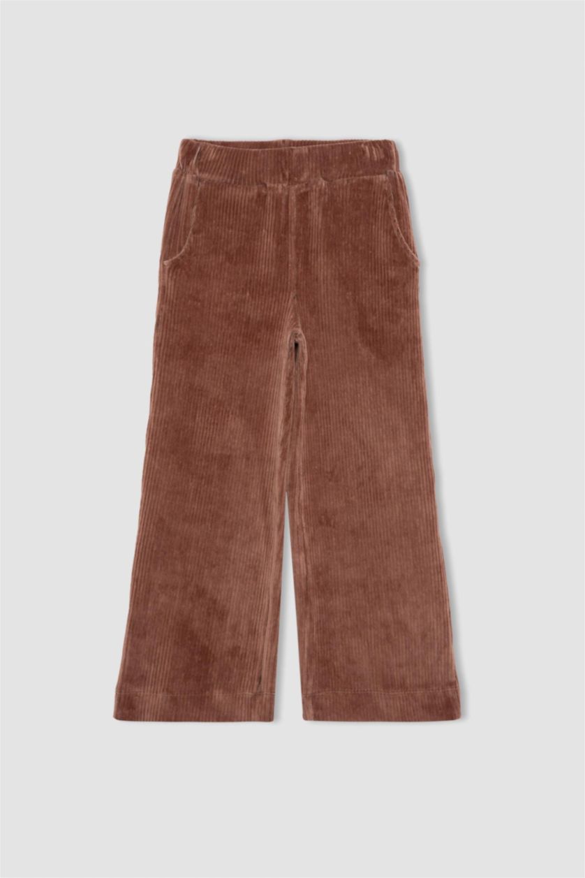 Девочки и подростки Светло коричневый Брюки широкие из бархата для девочек