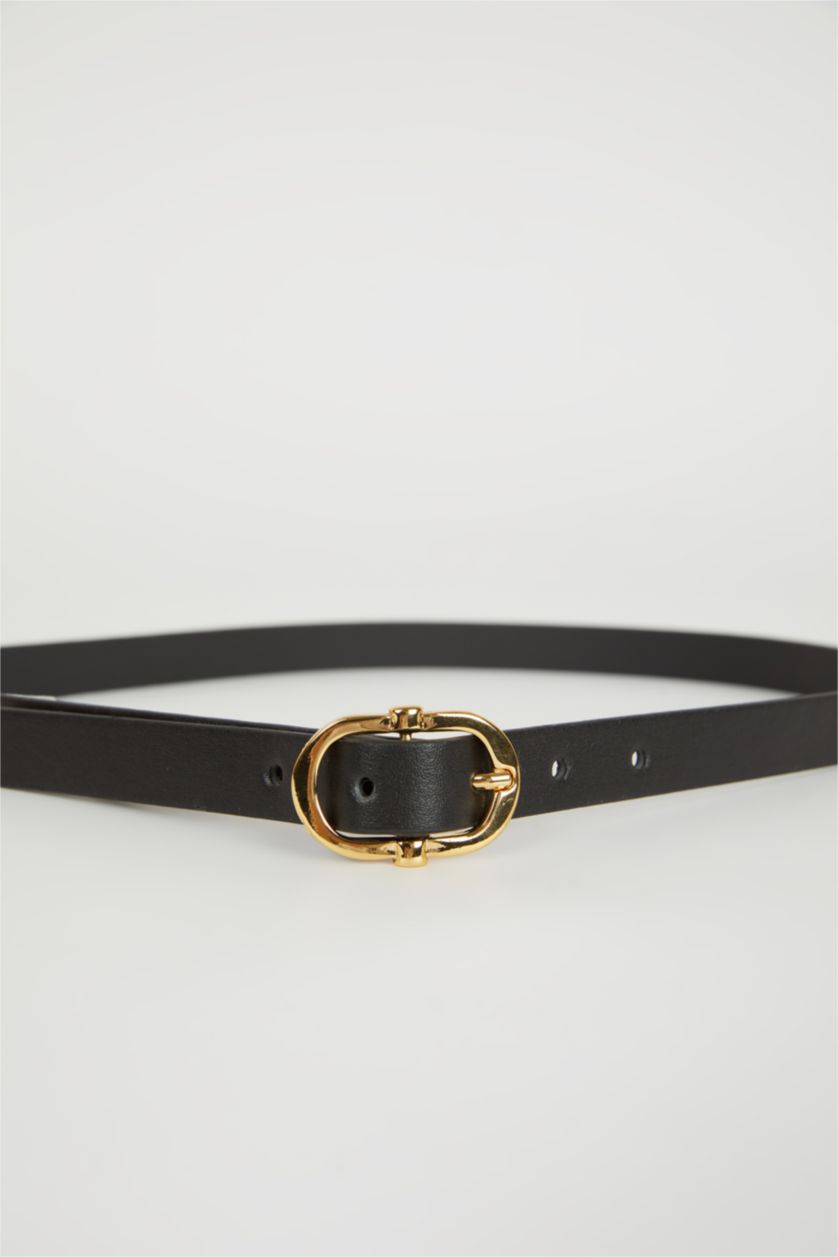 Kadın Siyah Kadın Oval Toka Suni Deri Klasik Kemer